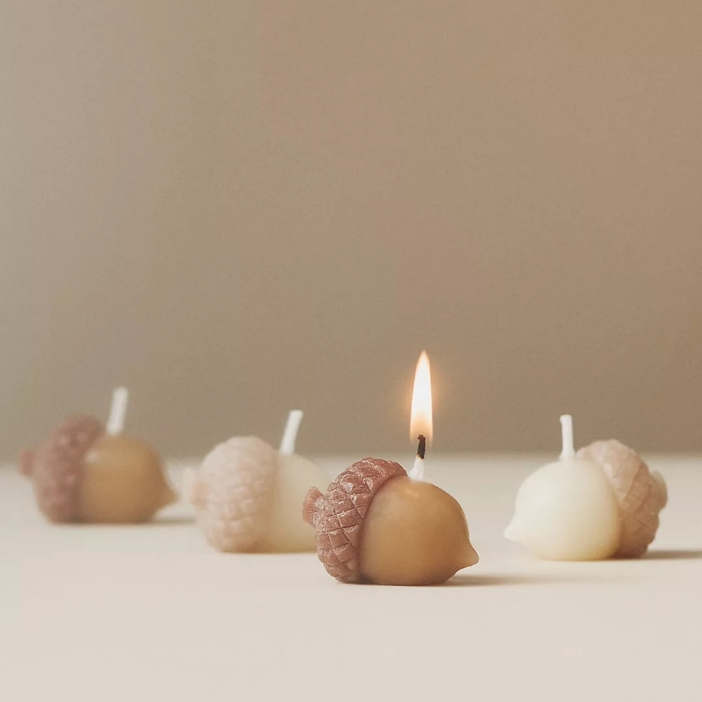 Anthropologie Acorn Shaped Wax Candles, Set of 4